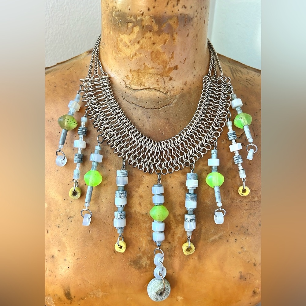 Handmade Necklace 1800’s Uranium Glass Beads Hebron Beads from 1700’s Agate